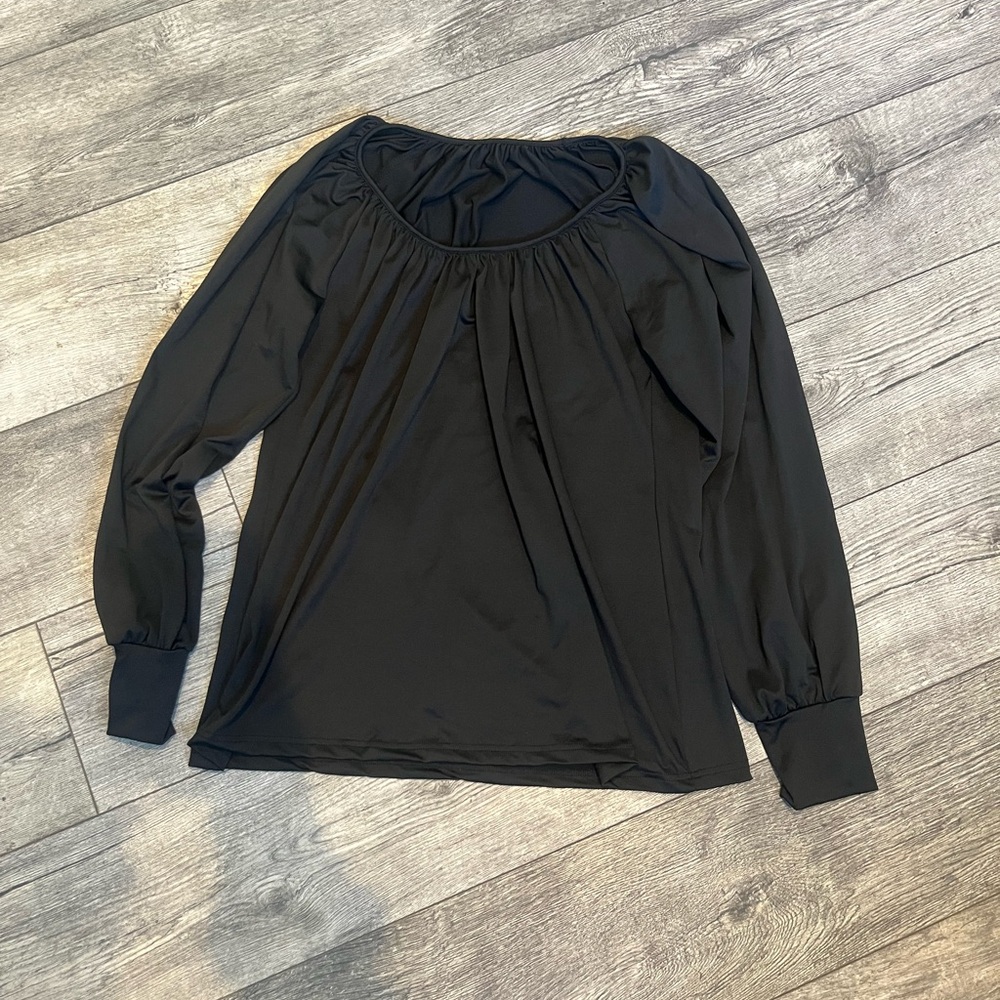 Shein Plus Size 3XL‎ Elegant Solid Plain Black Women's Blouse Long Sleeves Top